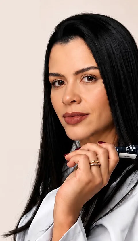 Laís Lagreca, nail designer, de jaleco branco